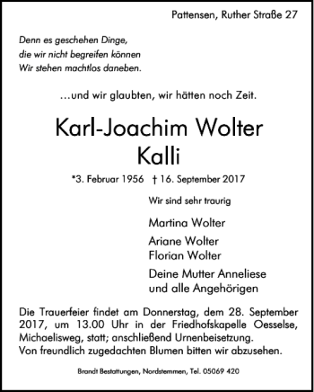 Traueranzeige von Karl-Joachim Wolter von HAZ/NP