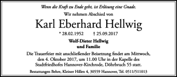 Traueranzeige von Karl Eberhard Hellwig von HAZ/NP