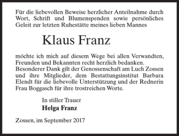 Traueranzeige von Klaus Franz von MAZ-Trauer.de
