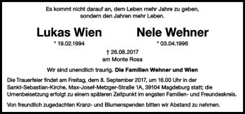 Traueranzeige von Lukas Wien und Nele Wehner von HAZ/NP