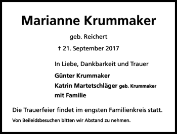 Traueranzeige von Marianne Krummaker von HAZ/NP