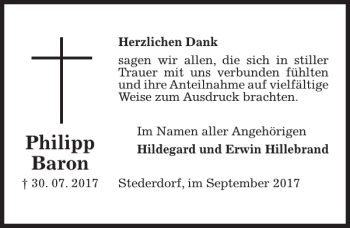 Traueranzeige von Philipp Baron von Peiner Allgemeine Zeitung
