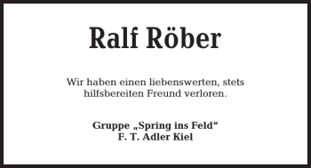 Traueranzeige von Ralf Röber von Kieler Nachrichten / Segeberger Zeitung