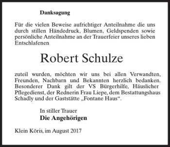 Traueranzeige von Robert Schulze von MAZ-Trauer.de