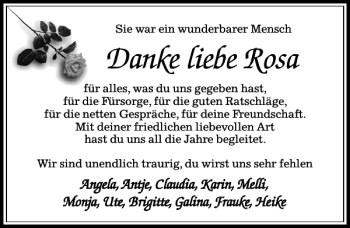 Traueranzeige von Rosa  von Peiner Allgemeine Zeitung
