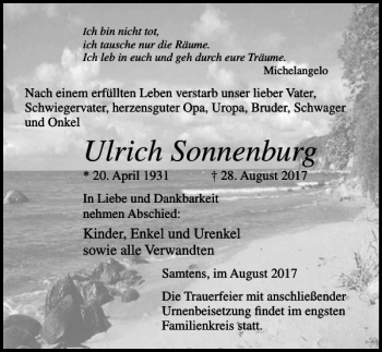 Traueranzeige von Ulrich Sonnenburg von Ostsee-Zeitung