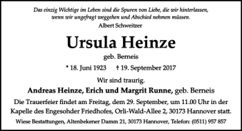 Traueranzeige von Ursula Heinze von HAZ/NP