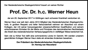 Traueranzeige von Werner Heun von HAZ/NP