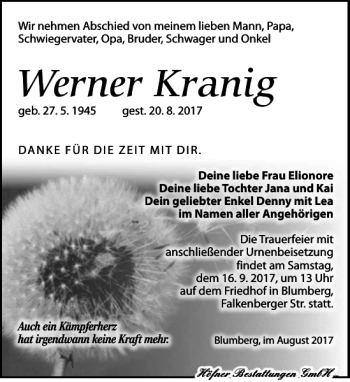 Traueranzeige von Werner Kranig von Torgauer Zeitung