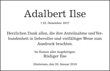 Traueranzeige von Adalbert Ilse von Göttinger Tageblatt