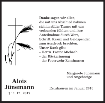 Traueranzeige von Alois Jünemann von Göttinger Tageblatt