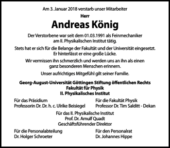Traueranzeige von Andreas König von Göttinger Tageblatt