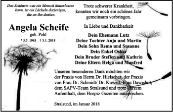 Traueranzeige von Angela Scheife von Ostsee-Zeitung