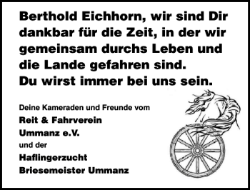 Traueranzeige von Berthold Eichhorn von Ostsee-Zeitung