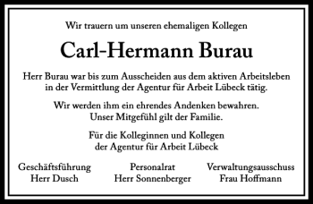 Traueranzeige von Carl-Hermann Burau von Lübecker Nachrichten