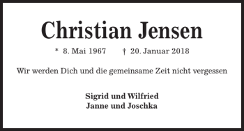 Traueranzeige von Christian Jensen von Kieler Nachrichten / Segeberger Zeitung