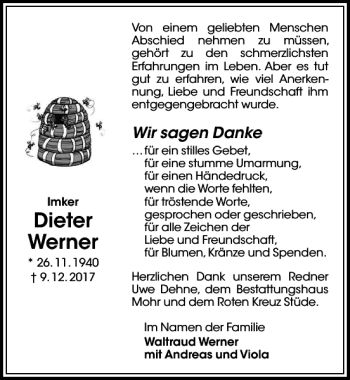 Traueranzeige von Dieter Werner von Aller Zeitung / Wolfsburger Allgemeine