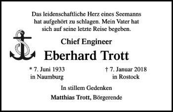 Traueranzeige von Eberhard Trott von Ostsee-Zeitung