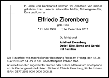 Traueranzeige von Elfriede Zierenberg von Göttinger Tageblatt