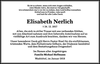 Traueranzeige von Elisabeth Nerlich von Aller Zeitung / Wolfsburger Allgemeine