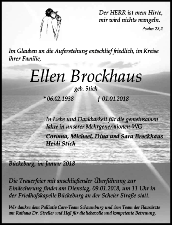 Traueranzeige von Ellen Brockhaus von Schaumburger Nachrichten