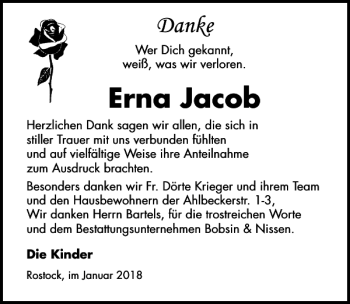 Traueranzeige von Erna Jacob von Ostsee-Zeitung