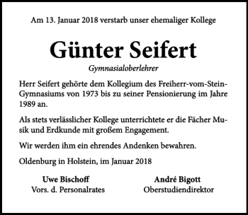Traueranzeige von Günter Seifert von Lübecker Nachrichten