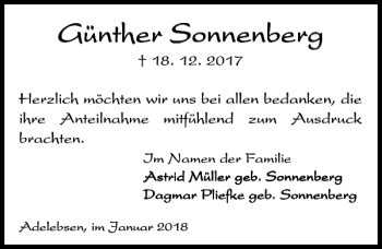 Traueranzeige von Günther Sonnenberg von Göttinger Tageblatt