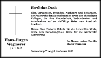 Traueranzeige von Hans-Juergen Wegmeyer von Aller Zeitung / Wolfsburger Allgemeine