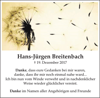 Traueranzeige von Hans-Jürgen Breitenbach von Göttinger Tageblatt