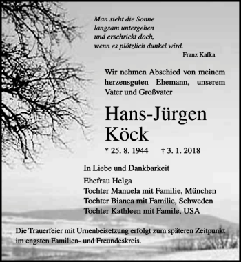 Traueranzeige von Hans-Jürgen Köck von Ostsee-Zeitung