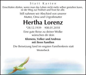 Traueranzeige von Hertha Lorenz von Aller Zeitung / Wolfsburger Allgemeine