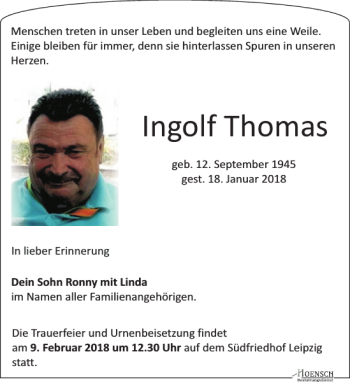 Traueranzeige von Ingolf Thomas von Leipziger Volkszeitung
