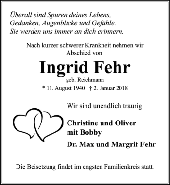 Traueranzeige von Ingrid Fehr von Kieler Nachrichten / Segeberger Zeitung