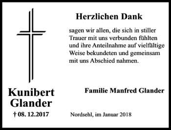 Traueranzeige von Kunibert Glander von Schaumburger Nachrichten