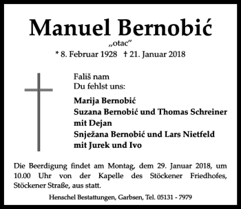 Traueranzeige von Manuel Bernobic von HAZ/NP