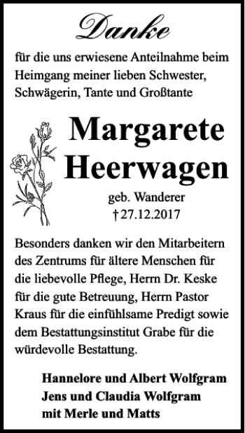 Traueranzeige von Margarete Heerwagen von Göttinger Tageblatt