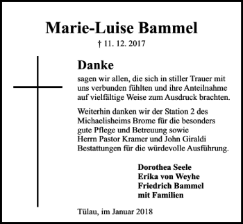 Traueranzeige von Marie- Luise Bammel von Aller Zeitung / Wolfsburger Allgemeine