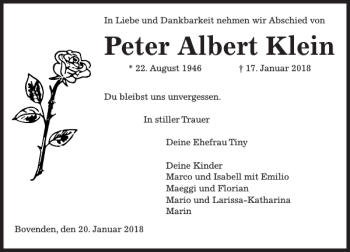 Traueranzeige von Peter Albert Klein von Göttinger Tageblatt