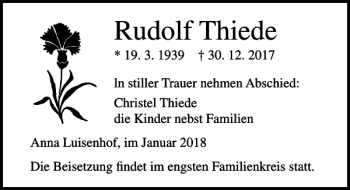 Traueranzeige von Rudolf Thiede von Ostsee-Zeitung