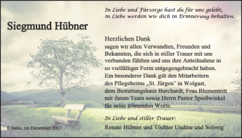 Traueranzeige von Siegmund Hübner von Ostsee-Zeitung