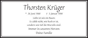 Traueranzeige von Thorsten Krüger von Kieler Nachrichten / Segeberger Zeitung