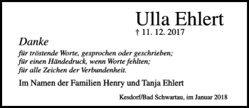 Traueranzeige von Ulla Ehlert von Lübecker Nachrichten