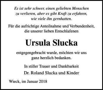 Traueranzeige von Ursula Slucka von Ostsee-Zeitung