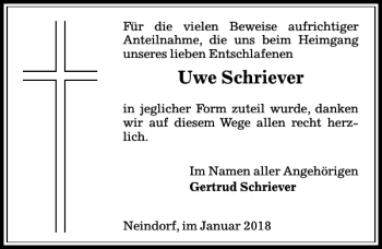 Traueranzeige von Uwe Schriever von Aller Zeitung / Wolfsburger Allgemeine