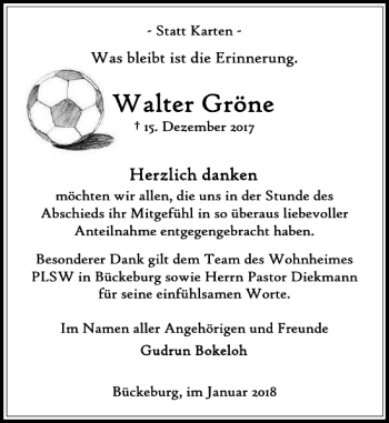 Traueranzeige von Walter Gröne von Schaumburger Nachrichten
