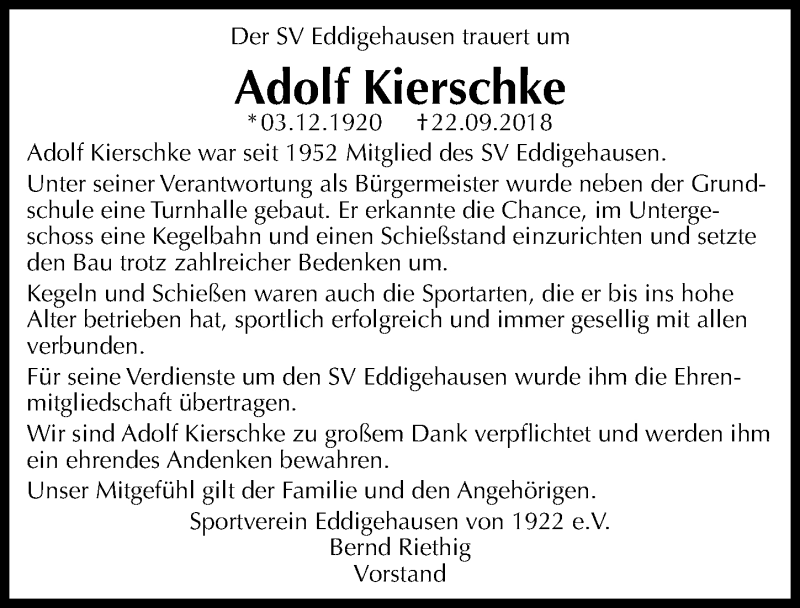  Traueranzeige für Adolf Kierschke vom 05.10.2018 aus Göttinger Tageblatt