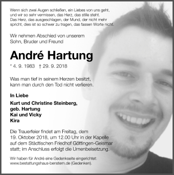 Traueranzeige von Andre Hartung von Göttinger Tageblatt