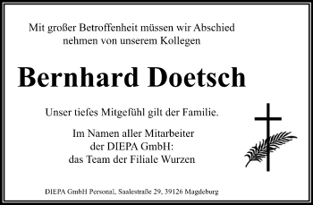 Traueranzeige von Bernhard Doetsch von Leipziger Volkszeitung