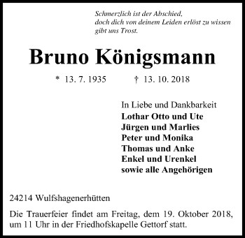 Traueranzeige von Bruno Königsmann von Kieler Nachrichten